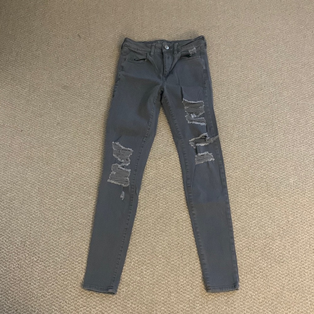 American Eagle Grey Ripped Skinny Jeans
